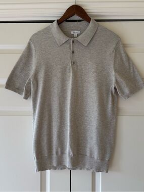 Reiss Mens Knit Polo Sweater Light Gray Medium